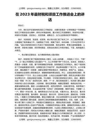 在2023年县财税和项目工作推进会上的讲话
