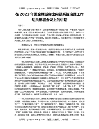 在2023年国企领域突出问题系统治理工作动员部署会议上的讲话