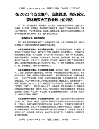 在2023年安全生产、应急管理、防灾减灾、森林防灭火工作会议上的讲话