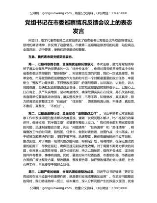 党组书记在市委巡察情况反馈会议上的表态发言