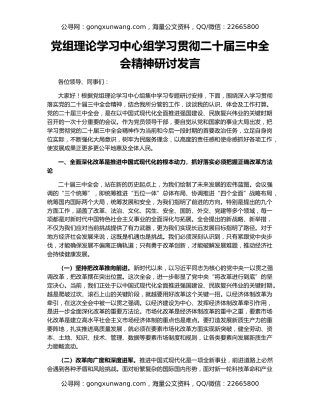 党组理论学习中心组学习贯彻二十届三中全会精神研讨发言