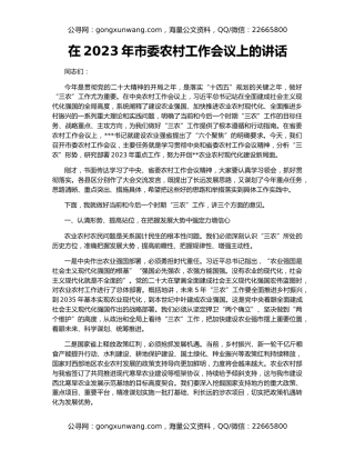 在2023年市委农村工作会议上的讲话