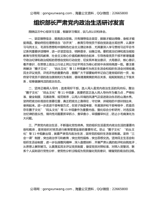 组织部长严肃党内政治生活研讨发言