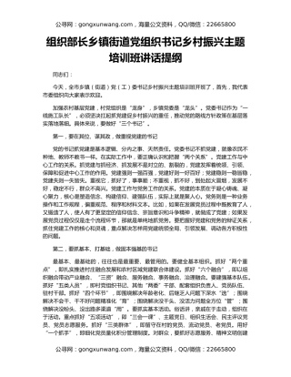 组织部长乡镇街道党组织书记乡村振兴主题培训班讲话提纲