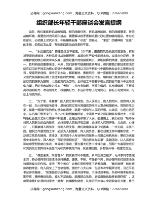 组织部长年轻干部座谈会发言提纲