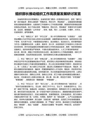 组织部长推动组织工作高质量发展研讨发言