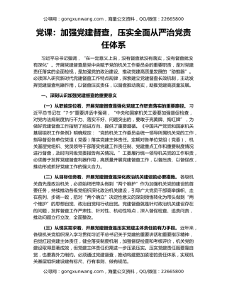 党课：加强党建督查，压实全面从严治党责任体系