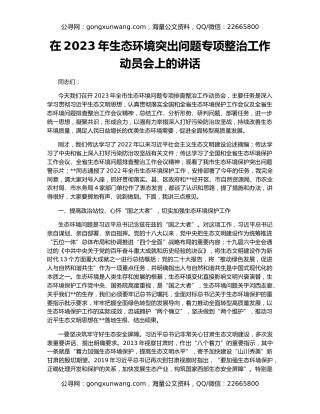 在2023年生态环境突出问题专项整治工作动员会上的讲话