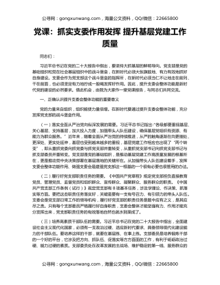 党课：抓实支委作用发挥 提升基层党建工作质量