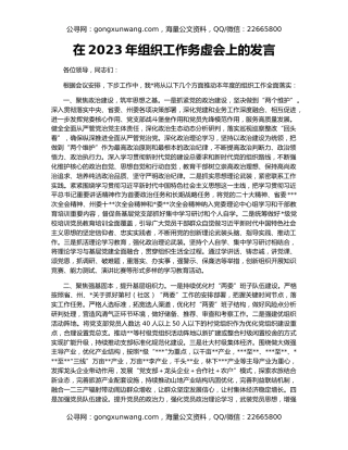 在2023年组织工作务虚会上的发言