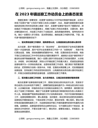 在2023年镇巡察工作动员会上的表态发言