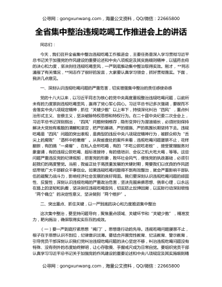 全省集中整治违规吃喝工作推进会上的讲话