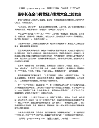 董事长在全市民营经济发展大会上的发言