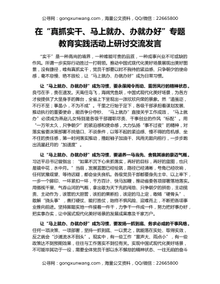 在“真抓实干、马上就办、办就办好”专题教育实践活动上研讨交流发言