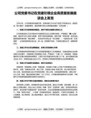 公司党委书记在党建引领企业高质量发展座谈会上发言