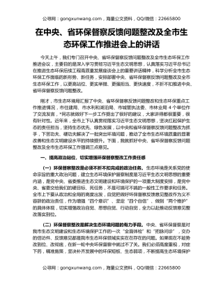 在中央、省环保督察反馈问题整改及全市生态环保工作推进会上的讲话