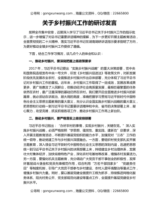 关于乡村振兴工作的研讨发言