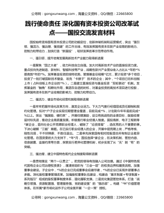践行使命责任 深化国有资本投资公司改革试点——国投交流发言材料