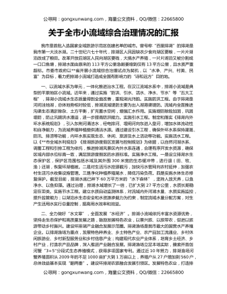 关于全市小流域综合治理情况的汇报