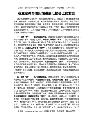 在主题教育阶段性进展汇报会上的发言