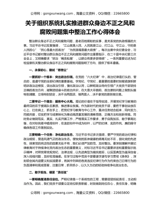 关于组织系统扎实推进群众身边不正之风和腐败问题集中整治工作心得体会