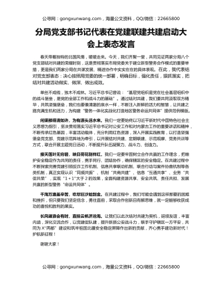 分局党支部书记代表在党建联建共建启动大会上表态发言