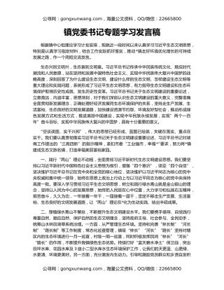 镇党委书记专题学习发言稿