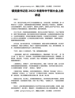 镇党委书记在2022年度年中干部大会上的讲话