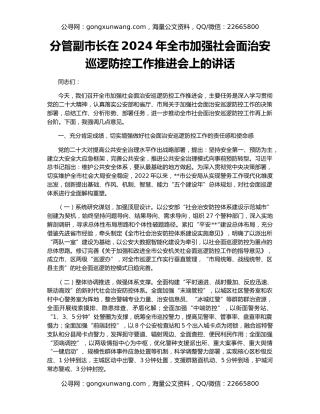 分管副市长在2024年全市加强社会面治安巡逻防控工作推进会上的讲话