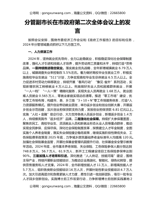 分管副市长在市政府第二次全体会议上的发言