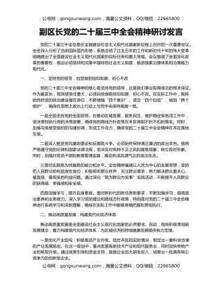 副区长党的二十届三中全会精神研讨发言