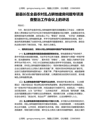 副县长在全县农村乱占耕地建房问题专项清查整治工作会议上的讲话