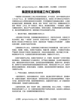 集团党支部党建工作汇报材料