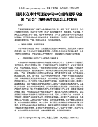 副局长在审计局理论学习中心组专题学习全国“两会”精神研讨交流会上的发言