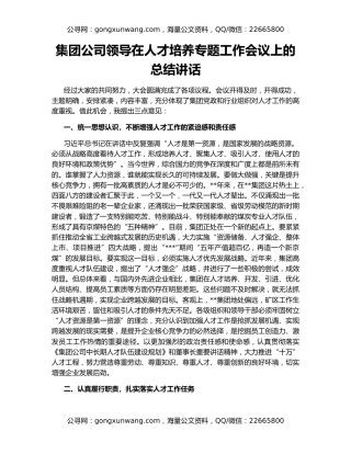 集团公司领导在人才培养专题工作会议上的总结讲话