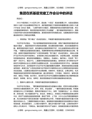 集团在抓基层党建工作会议中的讲话