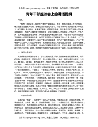 青年干部座谈会上的讲话提纲