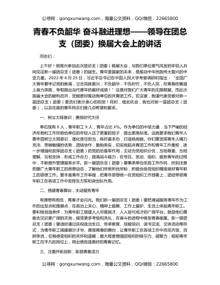 青春不负韶华 奋斗融进理想——领导在团总支（团委）换届大会上的讲话