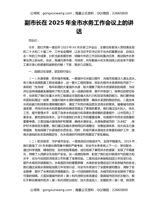副市长在2025年全市水务工作会议上的讲话