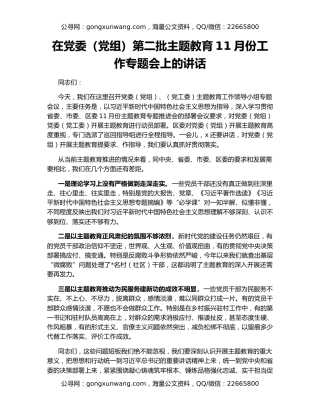 在党委（党组）第二批主题教育11月份工作专题会上的讲话