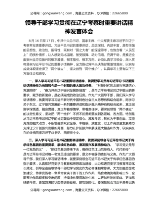 领导干部学习贯彻在辽宁考察时重要讲话精神发言体会