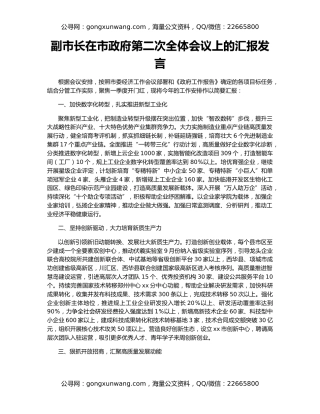 副市长在市政府第二次全体会议上的汇报发言