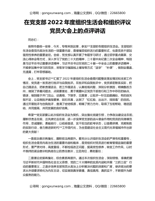 在党支部2022年度组织生活会和组织评议党员大会上的点评讲话