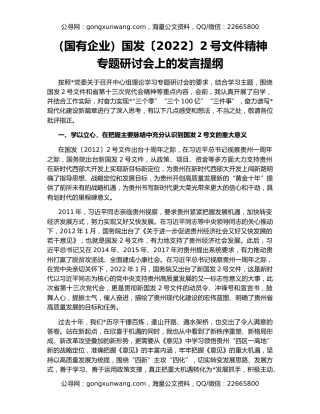 （国有企业）国发〔2022〕2号文件精神专题研讨会上的发言提纲