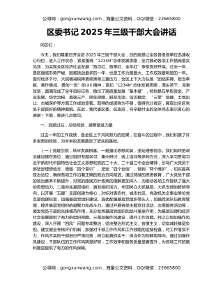 区委书记2025年三级干部大会讲话