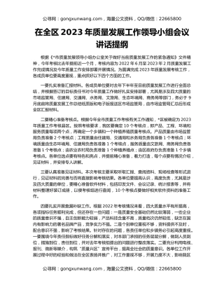 在全区2023年质量发展工作领导小组会议讲话提纲