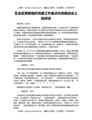 在全区两新组织党建工作重点任务推进会上的讲话