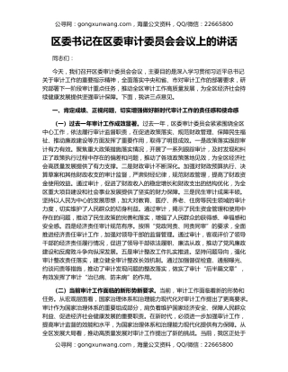 区委书记在区委审计委员会会议上的讲话