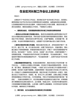 在全区河长制工作会议上的讲话
