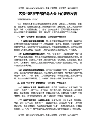 区委书记在干部任命大会上的表态发言